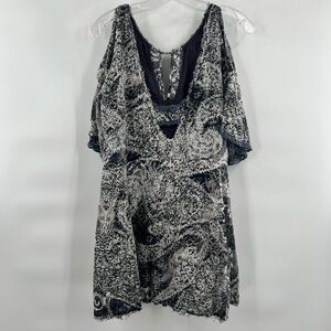 Free People floral blue grey cold shoulder blouse top size S